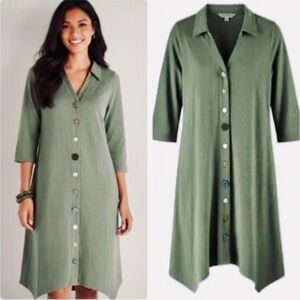 2X Soft Surroundings Lagonlook Sage green midi dress with asymmetrical hem.XL